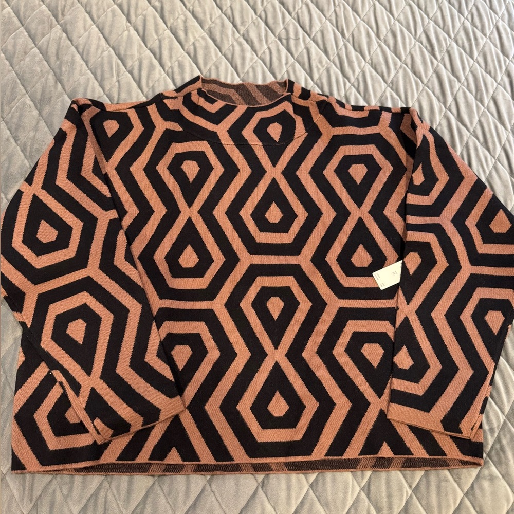 Maeve Geometric Black and Tan Sweater